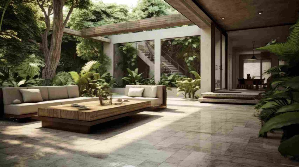 Seamless indoor-outdoor transition with vitrified tiles by GVT tile suppliers in India